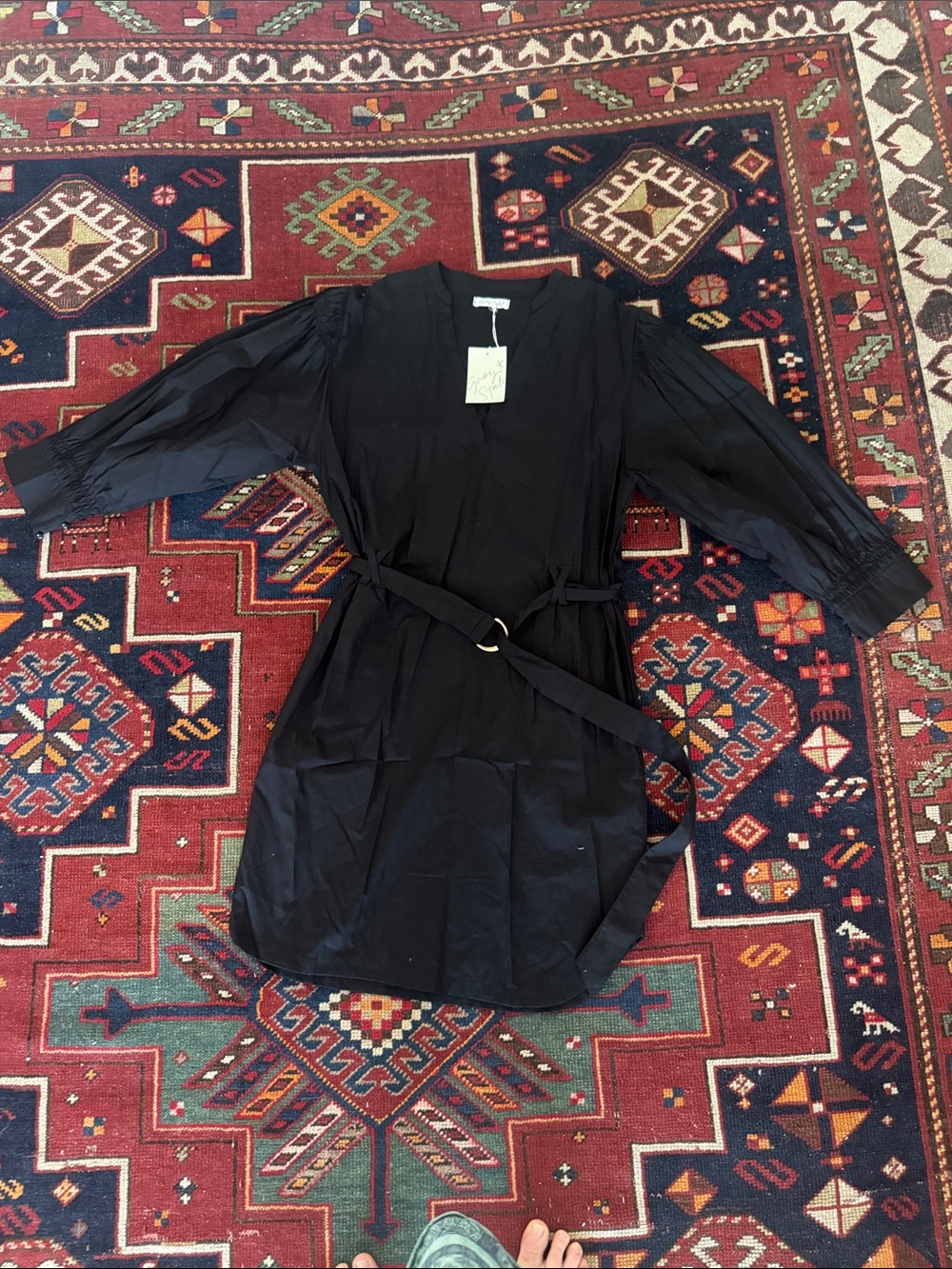 Gray State Black Belted Midi Dress one size